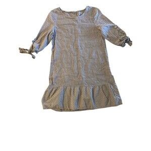 FRANCESCA BETTINI size Large Embroidered beige grey 100%‎ linen mini dress